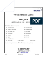 Tüv India Private Limited: Application Certification / Re - Certification