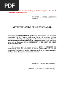 Modele Attestation Prise en Charge