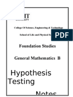 Foundation Studies General Mathematics B: Hypothesis Testing Notes