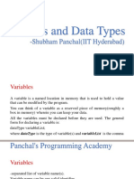 Variables and Data Types: - Shubham Panchal (IIT Hyderabad)