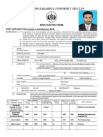 Bahauddin Zakariya University Multan: Application Form