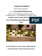 Compliance Report Environmental Clearance: For 75 KLPD Grain Based Distillery Unit