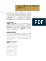 Contrato de Mutuo de Dinero A Titulo Gratuito