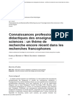 Connaissances Professionnelles Didactiques Des Enseignants de Sciences - Un Thème de Recherche Encore Récent Dans Les Recherches Francophones