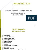 Cbac Presentation: Citizens Budget Advisory Committee Recommendations For Fiscal Year 2011