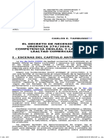 El Decreto de Necesidad y Urgencia 274 - 2019, La Competencia Desleal y La Ley de Lealtad Comercial