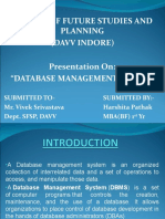 School of Future Studies and Planning (Davv Indore) Presentation On: "Database Management System"