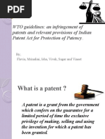 WTO Guidelines: An Infringement of Patents and Relevant Provisions of Indian Patent Act For Protection of Patency