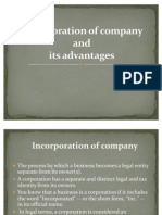 Incorporation of Company