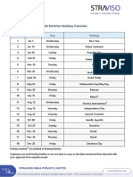 StraViso India PVT LTD - 2020 Holiday Calendar