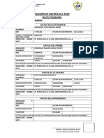 Ficha Padrón de Matrícula 2020 - 2° Grado de Primaria