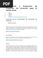 Formulación y Evaluación de Proyectos de Inversión para El Sector Rural