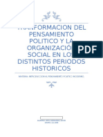 Tranformacion Del Pensamiento Politico y La Organización Social en Los Distintos Periodos Historicos