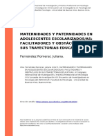 Maternidades Y Paternidades en Adolescentes Escolarizados/As: Facilitadores Y Obstáculos en Sus Trayectorias Educativas