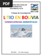 El Proyecto Estatal Del Litio en Bolivia