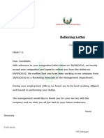 Relieving Letter