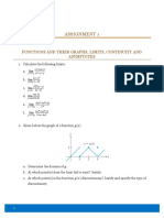 Assignment 1: Functions and Their Graphs, Limits, Continuity and Asymptotes