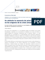 Se Advierte La Ausencia de Principios Éticos en Los Orígenes de La Crisis Actual