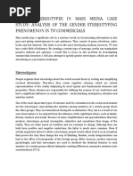 Gender Stereotypes in Mass Media. Case Study: Analysis of The Gender Stereotyping Phenomenon in TV Commercials