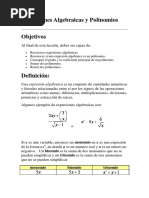 Expresiones Algebraicas y Polinomios