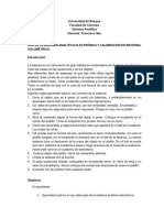 Práctica de Laboratorio. Química Analítica. Uso de La Balanza y Calibración de Material Vol.