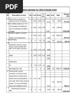 Detailed Estimate For Girls Friendly Toilet: SL No - Description of Work No L (M) B (M) H (M) Qnty Unit Rate Amount (RS)