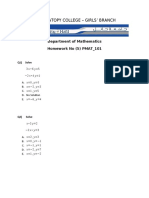 Preparatopy College - Girls' Branch: Department of Mathematics Homework No (5) PMAT - 101