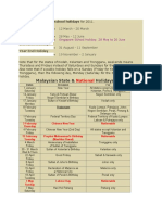 The Projected School Holidays For 2011