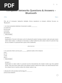 Bluetooth - Computer Networks Questions & Answers - Sanfoundrywith Answers