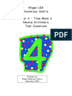 Wigan LEA Numeracy Centre Year 4 - Time Block 2 Mental Arithmetic Test Questions