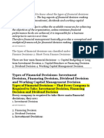 Types of Financial Decisions: Investment Decision, Financing Decision, Dividend Decision and Working Capital Management Decision