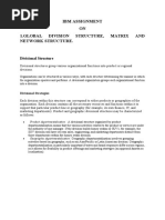 Ibm Assignment ON 1.global Division Structure, Matrix and Network Structure