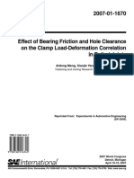 Effect of Bearing Friction and Hole Clearance On The Clamp Load-Deformation Correlation in Bolted Joints