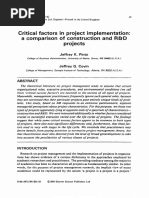 Critical Factors in Project Implementation: A Comparison of Construction and R&D Projects