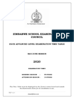 Zimbabwe School Examinations Council: Zgce Advanced Level Examination Time Table