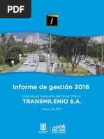 Informe de Gestión de La Gerencia General de TRANSMILENIO SA 2016