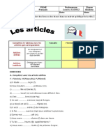 Fiche Articles Définis Et Indéfinis