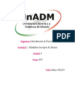 Asignatura: Actividad: Unidad: Grupo:: Introducción Al Derecho 1. Identifica Los Tipos de Bienes 3 005