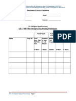 Lab 7 IIR Filter Design Using Analog Prototypes: EE-330 Digital Signal Processing