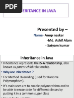 Inheritance in Java: Anup Naskar - Md. Ashif Alam - Satyam Kumar