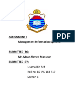 Assignment: Management Information Systems: Roll No. BS-IAS-184-F17 Section B