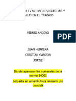 Sistema de Gestion de Seguridad y Salud en El Trabajo Vidrio Andino