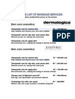 Price List of Massage Services: Skin Care Cosmetics