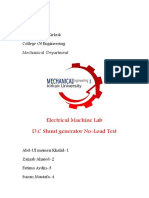 Electrical Machine Lab D.C Shunt Generator No-Load Test: University of Kirkuk Mechanical Department