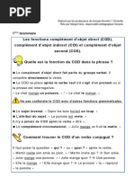 5ème Grammaire La Fonction COD COI COS