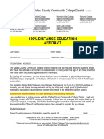 100% Distance Education Affidavit: Colleges of The Dallas County Community College District