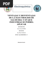 Ventajas y Desventajas de La Electrolisis de Salmuera