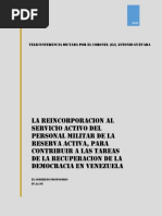 La Reincorporacion Al Servicio Activo de Militares Venezolanos, para Contribuir A La Recuperación de La Democracia