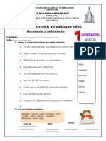 Práctica de Sinonimia y Antonimia - 1 de Secundaria