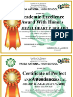 Academic Excellence Award With Honors: Jiezel Heart P. Bolado